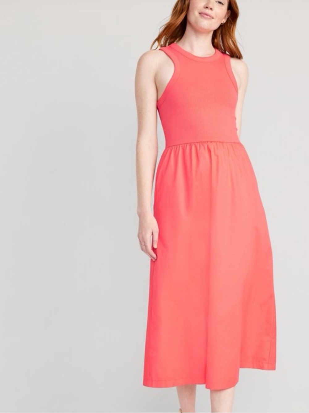 Old Navy fit and flare Coral Midi Dress - Women's Summer Dress w/pockets size Lg